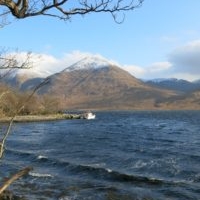 Snow capped Stob an Duine Ruaidh from Loch Etive
